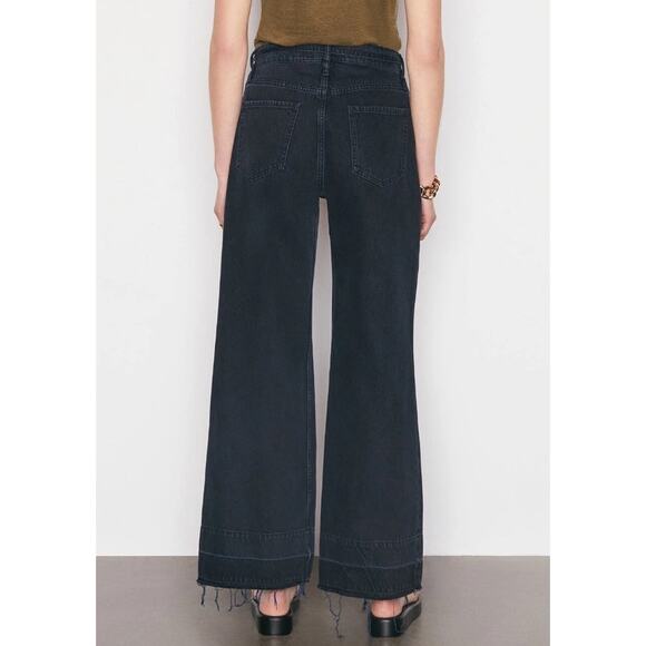 FRAME Pixie High Rise Baggy Wide Leg Jeans Released Hem Dark Wash Supermoon 28 - Picture 5 of 12